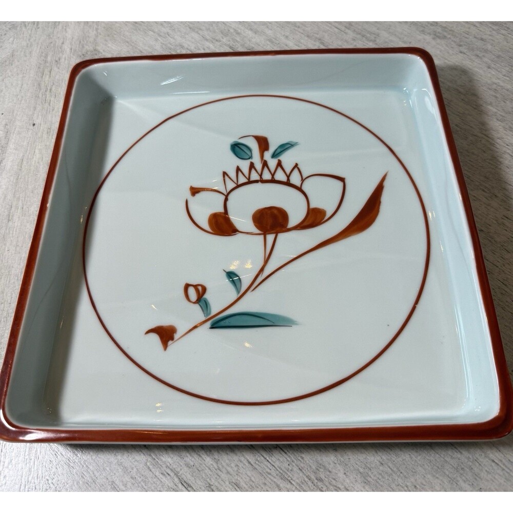 Vintage Tachikichi Kyoto Japanese Porcelain Square Dish Hand-Painted Floral 9.5”